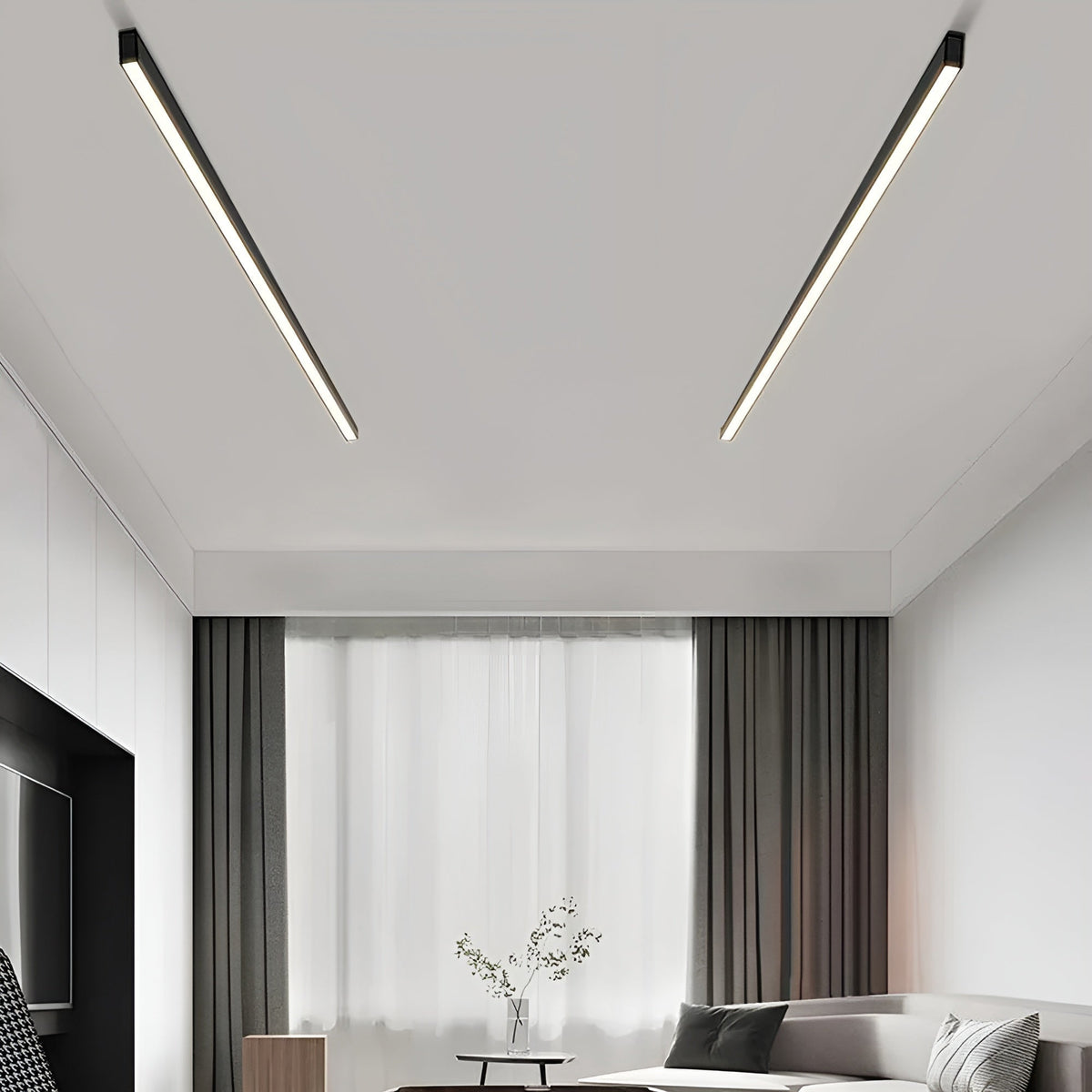Minimalistische LED-Deckenleuchte mit Aluminiumleiste, 60-200cm, dimmbar, Beleuchtung für Wohnzimmer, Schlafzimmer und Esszimmer | Sansoti