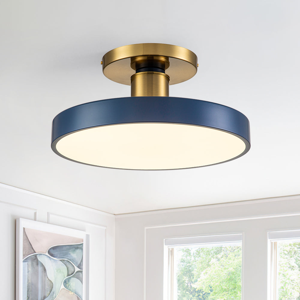LED-Deckenleuchte Rund Blau Messing 40cm 24W Dimmbar 5 Farbtemperaturen Schlafzimmer Küche Wohnzimmer Eingang Küste Semi-Flush-Mount | Restfield