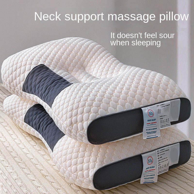 Ergonomic Neck Pillow 40x65cm White Grey Memory Foam Contoured for Side and Back Sleepers Neck Support Sleep Comfort | Sansoti