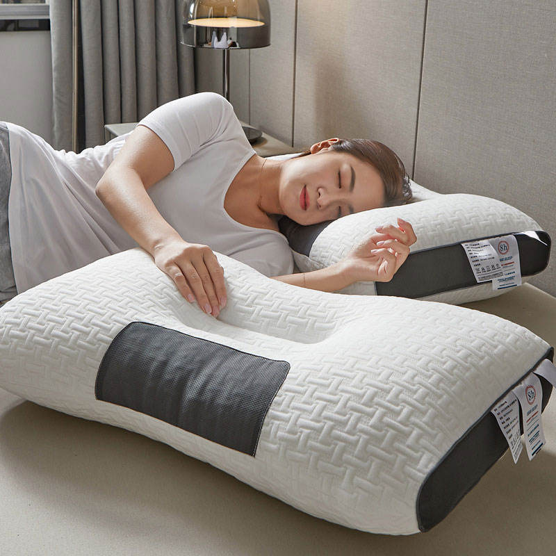 Ergonomic Neck Pillow 40x65cm White Grey Memory Foam Contoured for Side and Back Sleepers Neck Support Sleep Comfort | Sansoti