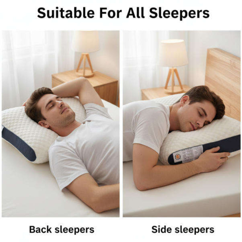 Ergonomic Neck Pillow 40x65cm White Grey Memory Foam Contoured for Side and Back Sleepers Neck Support Sleep Comfort | Sansoti