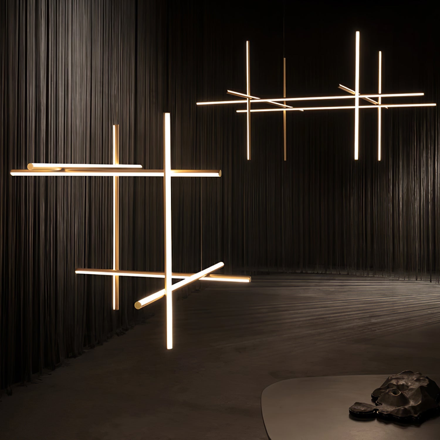 Lustre Gridline LED Aluminium Or Noir Salon Salle à Manger 3000K 4000K 6000K Modulaire Luminaire Linéaire Plafonnier | Restfield