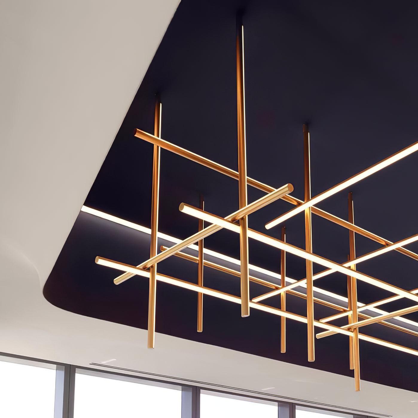Lustre Gridline LED Aluminium Or Noir Salon Salle à Manger 3000K 4000K 6000K Modulaire Luminaire Linéaire Plafonnier | Restfield