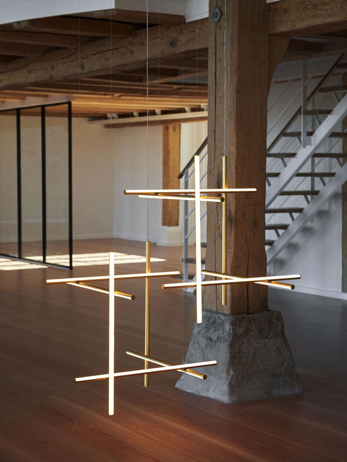 Lustre Gridline LED Aluminium Or Noir Salon Salle à Manger 3000K 4000K 6000K Modulaire Luminaire Linéaire Plafonnier | Restfield