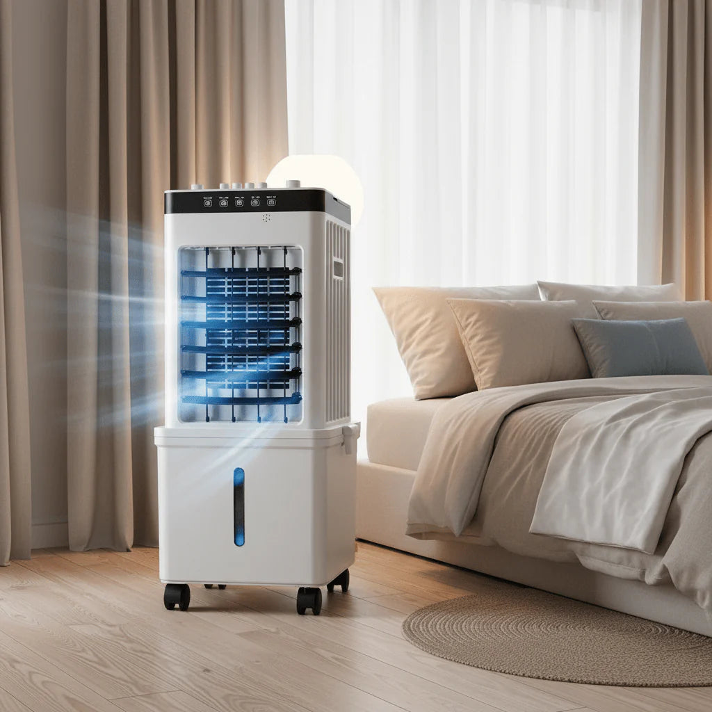 Luchtkoeler Mobiel 3-in-1 Zonder Afvoerslang Wit Slaapkamer Woonkamer Ventilator Luchtbevochtiger Luchtreiniger IJsblokjes Koeling | Sansoti