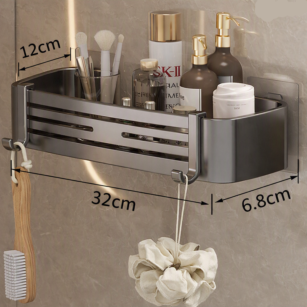 Zelfklevend Aluminium Wandrek Badkamer Organizer Zonder Boren Roestvrij Opbergplank Douche Handdoekhouder | Sansoti