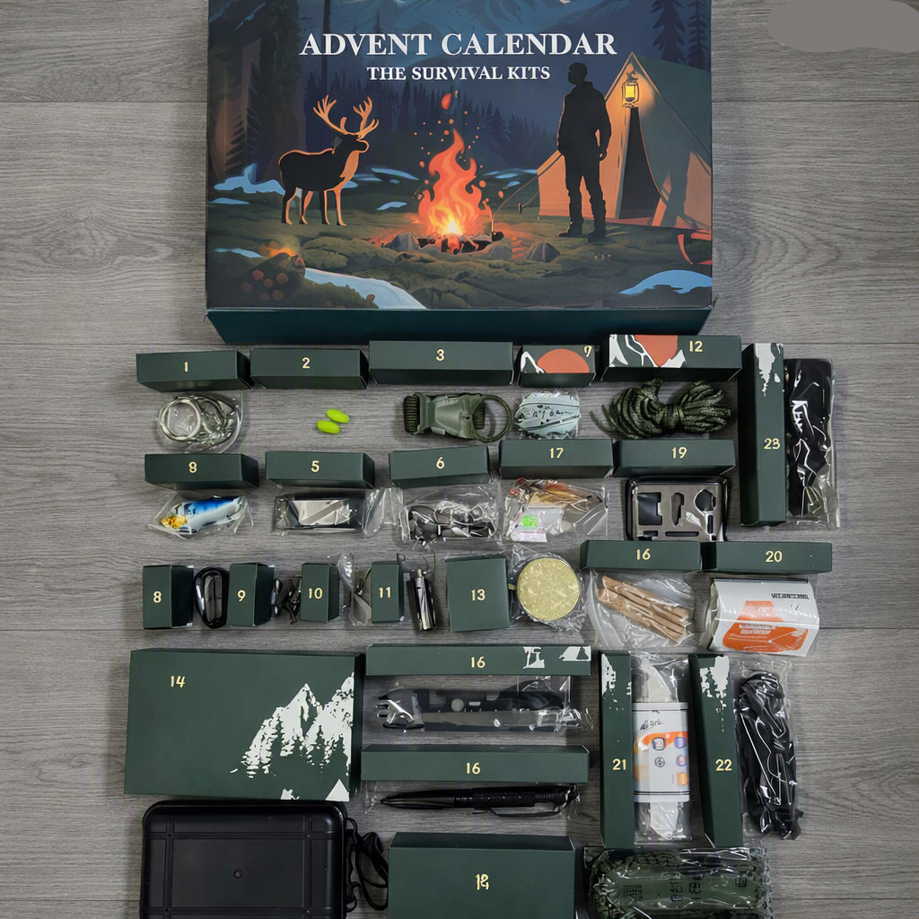 Adventskalender met 24 Outdoortools – Dagelijkse Verrassing voor Kamperen Wandelen Avontuur en Outdoor | Sansoti