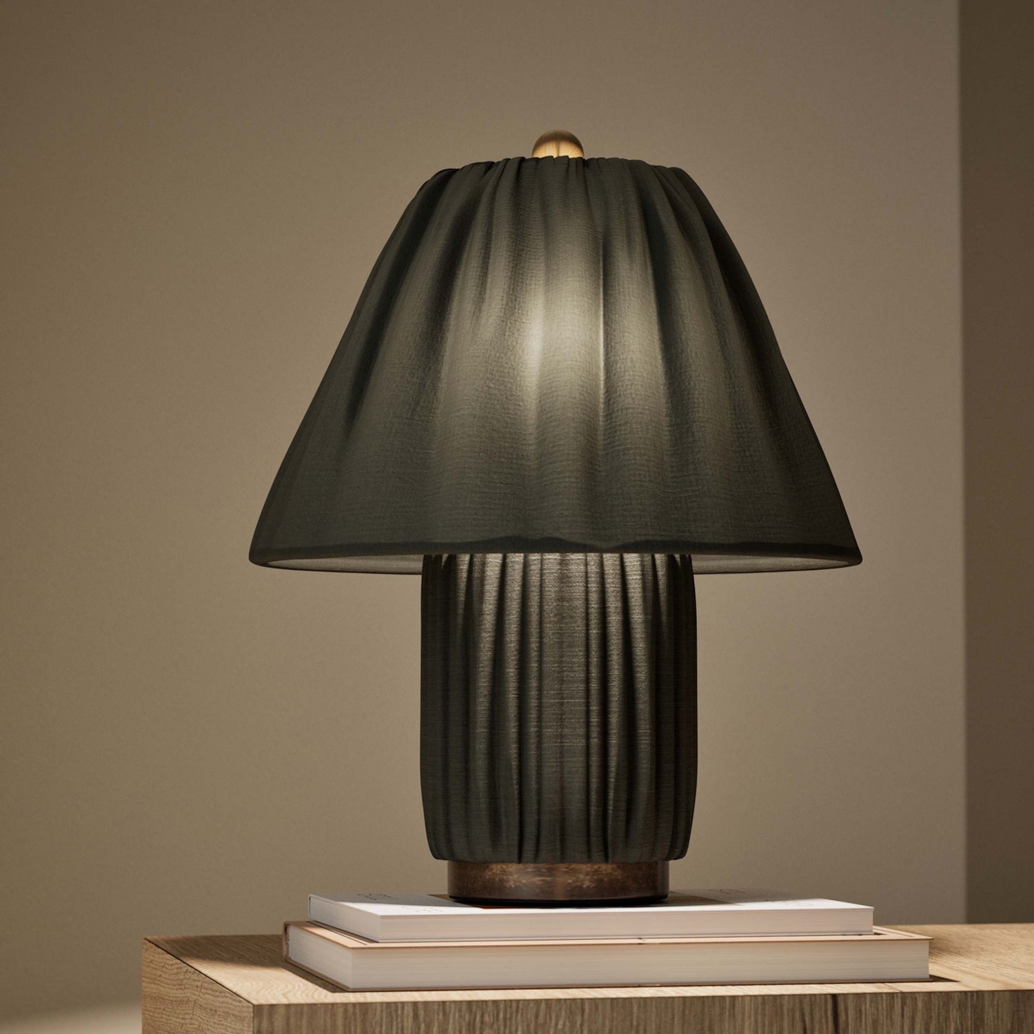 Retro Tafellamp met Geplooide Stoffen Kap – Warm Zacht Licht – Scandinavisch Minimalistisch Design voor Slaapkamer Woonkamer | Sansoti