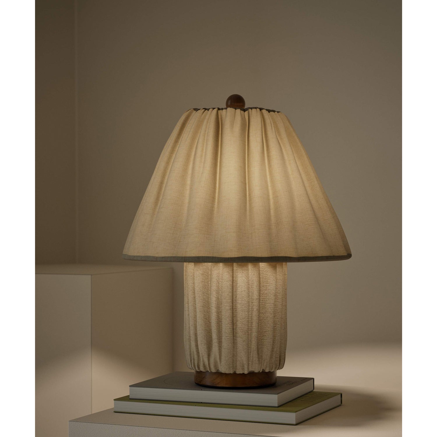Retro Tafellamp met Geplooide Stoffen Kap – Warm Zacht Licht – Scandinavisch Minimalistisch Design voor Slaapkamer Woonkamer | Sansoti