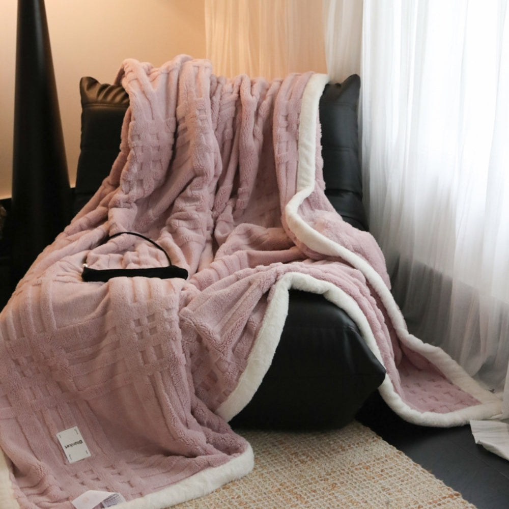Jacquard-Karo Reliefstruktur Weiche Mikrofaserdecke Sofadecke Warm Dekorativ Fleece Wohnzimmer Sofa | Sansoti
