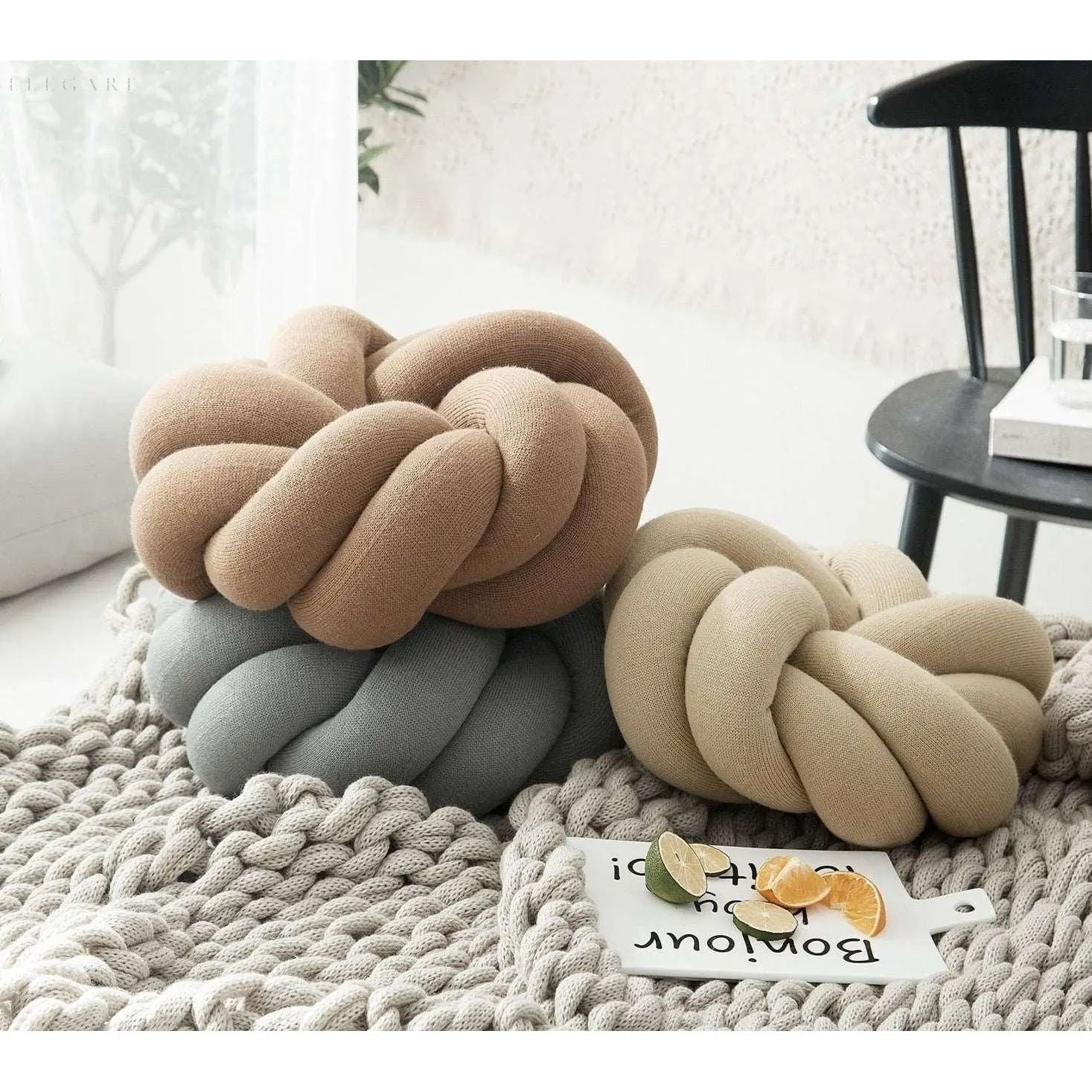 Coussin décoratif rond en velours avec nœud 30cm Style scandinave | Restfield