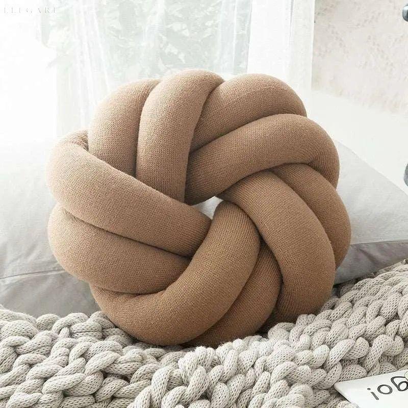 Coussin décoratif rond en velours avec nœud 30cm Style scandinave | Restfield