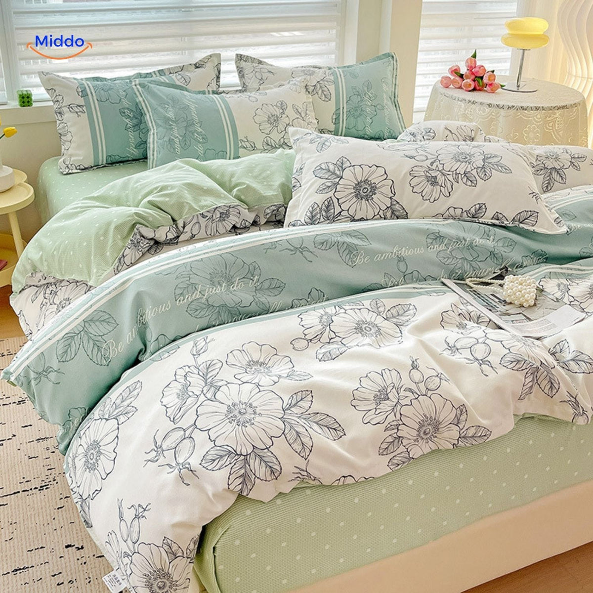 4-teiliges Baumwoll-Bettbezug-Set, weich und atmungsaktiv, mit Blumenmuster, Baby- und Mutter-Bettwäsche, Komfort für das Schlafzimmer | Sansoti