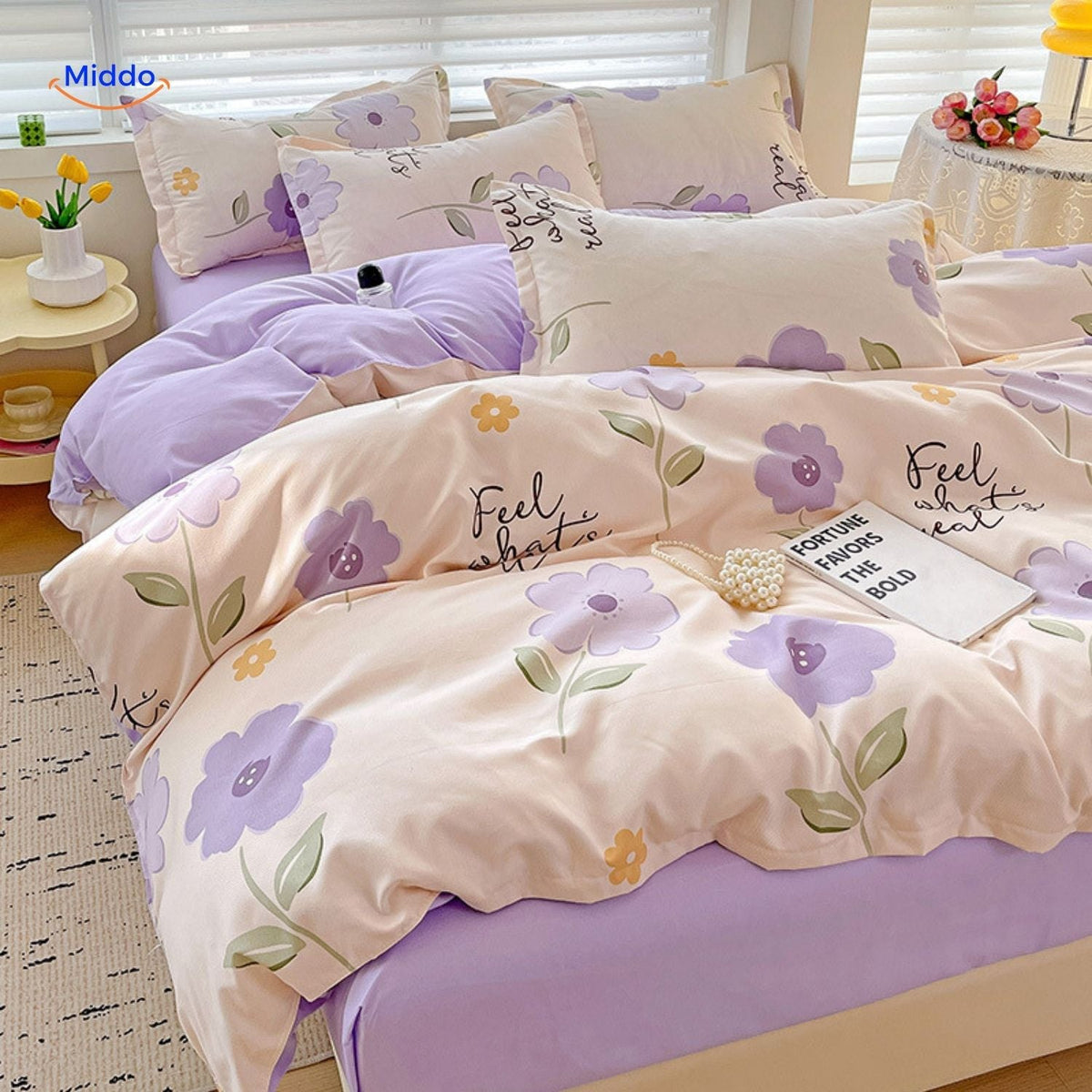 4-teiliges Baumwoll-Bettbezug-Set, weich und atmungsaktiv, mit Blumenmuster, Baby- und Mutter-Bettwäsche, Komfort für das Schlafzimmer | Sansoti