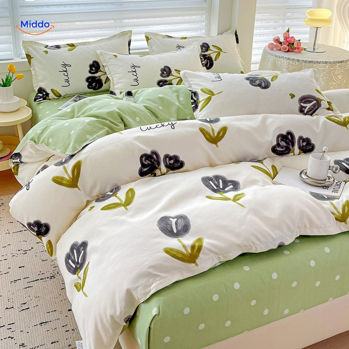 4-teiliges Baumwoll-Bettbezug-Set, weich und atmungsaktiv, mit Blumenmuster, Baby- und Mutter-Bettwäsche, Komfort für das Schlafzimmer | Sansoti
