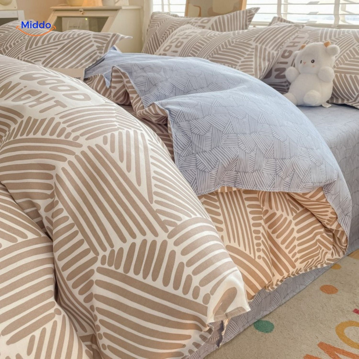 4-teiliges Baumwoll-Bettbezug-Set, weich und atmungsaktiv, mit Blumenmuster, Baby- und Mutter-Bettwäsche, Komfort für das Schlafzimmer | Sansoti