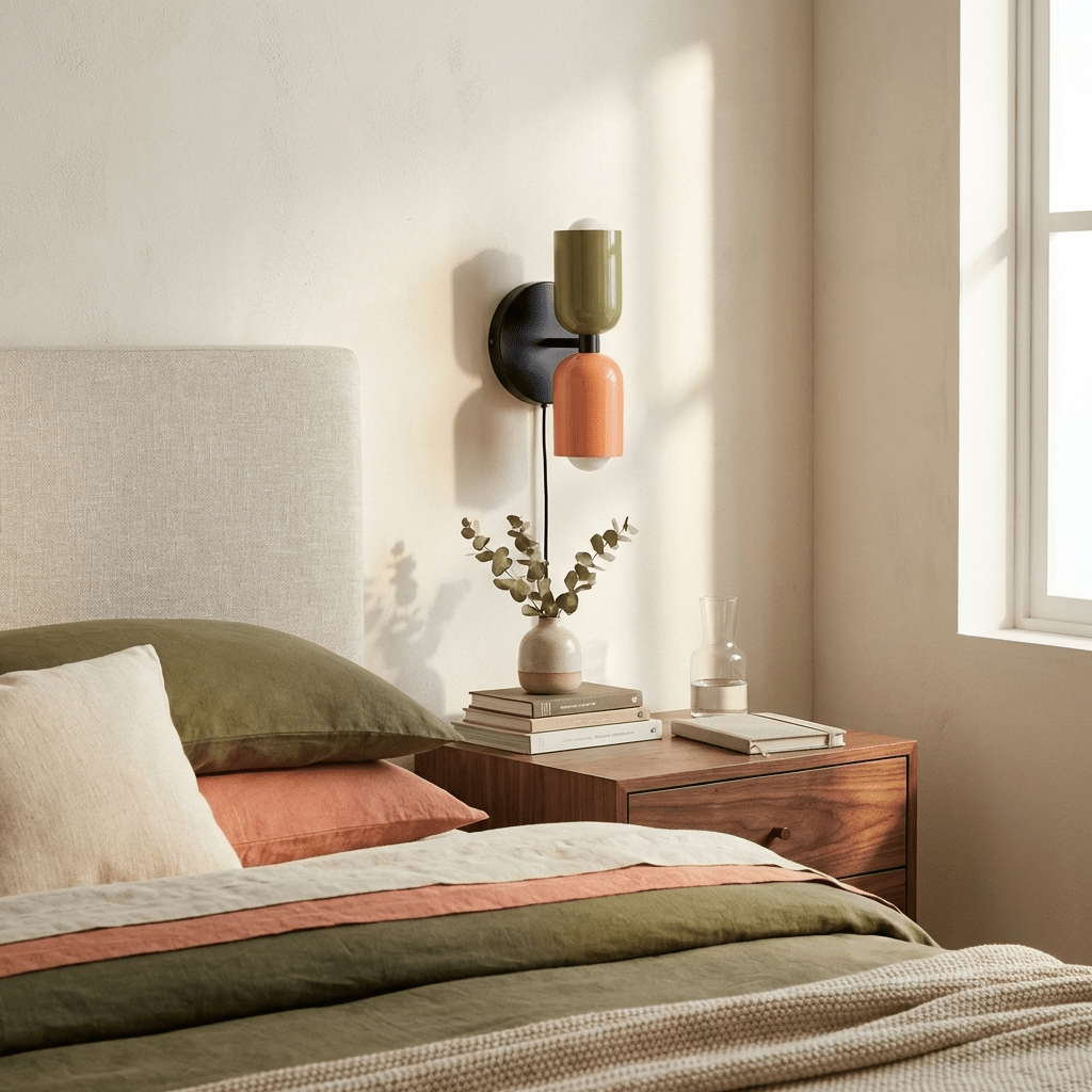 Dubbele Wandlamp met Stekker Lichtrichting Boven en Beneden Metalen Armatuur Gekleurde Kap E26 / E27 Fitting | Sansoti
