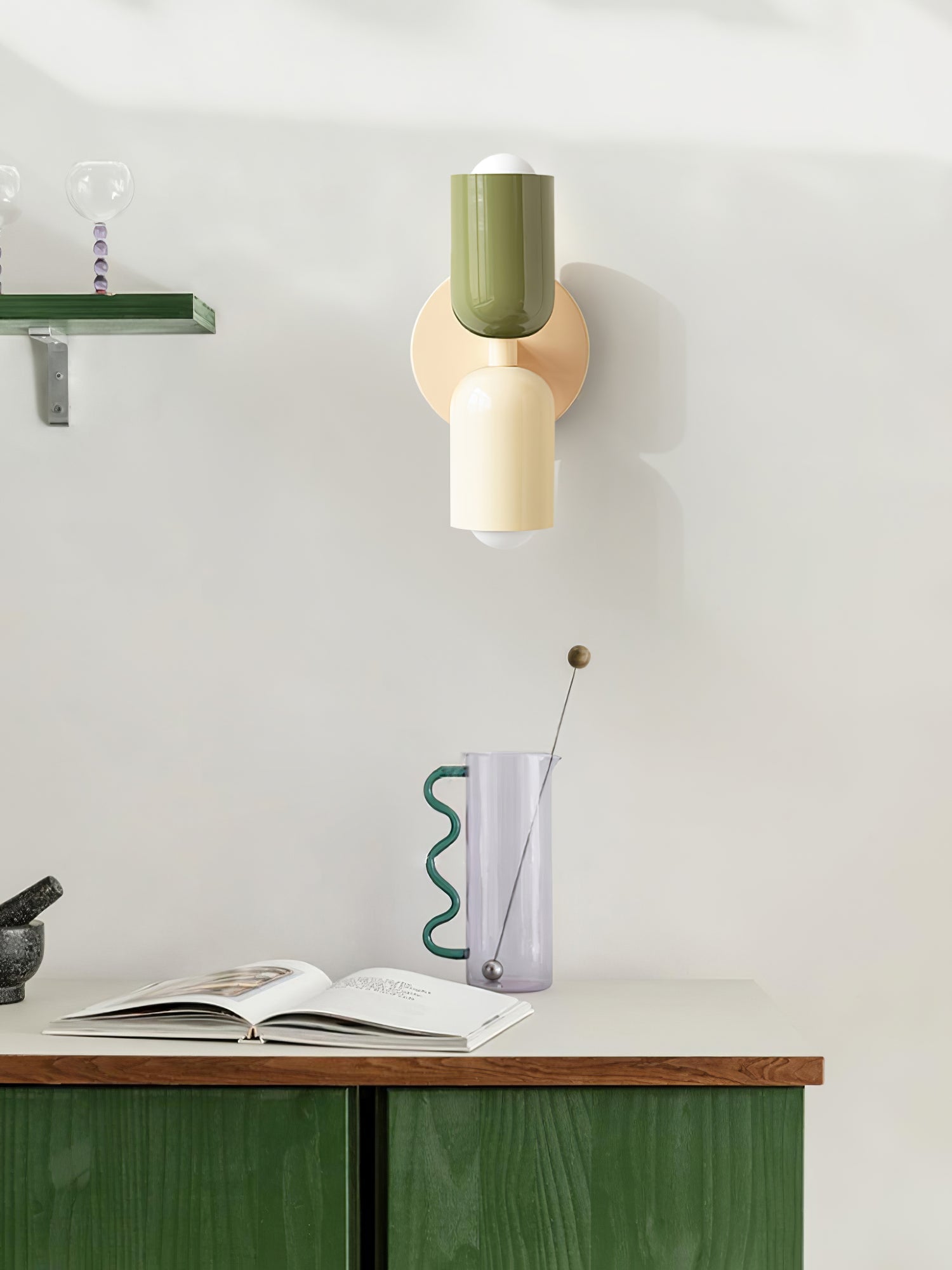 Dubbele Wandlamp met Stekker Lichtrichting Boven en Beneden Metalen Armatuur Gekleurde Kap E26 / E27 Fitting | Sansoti