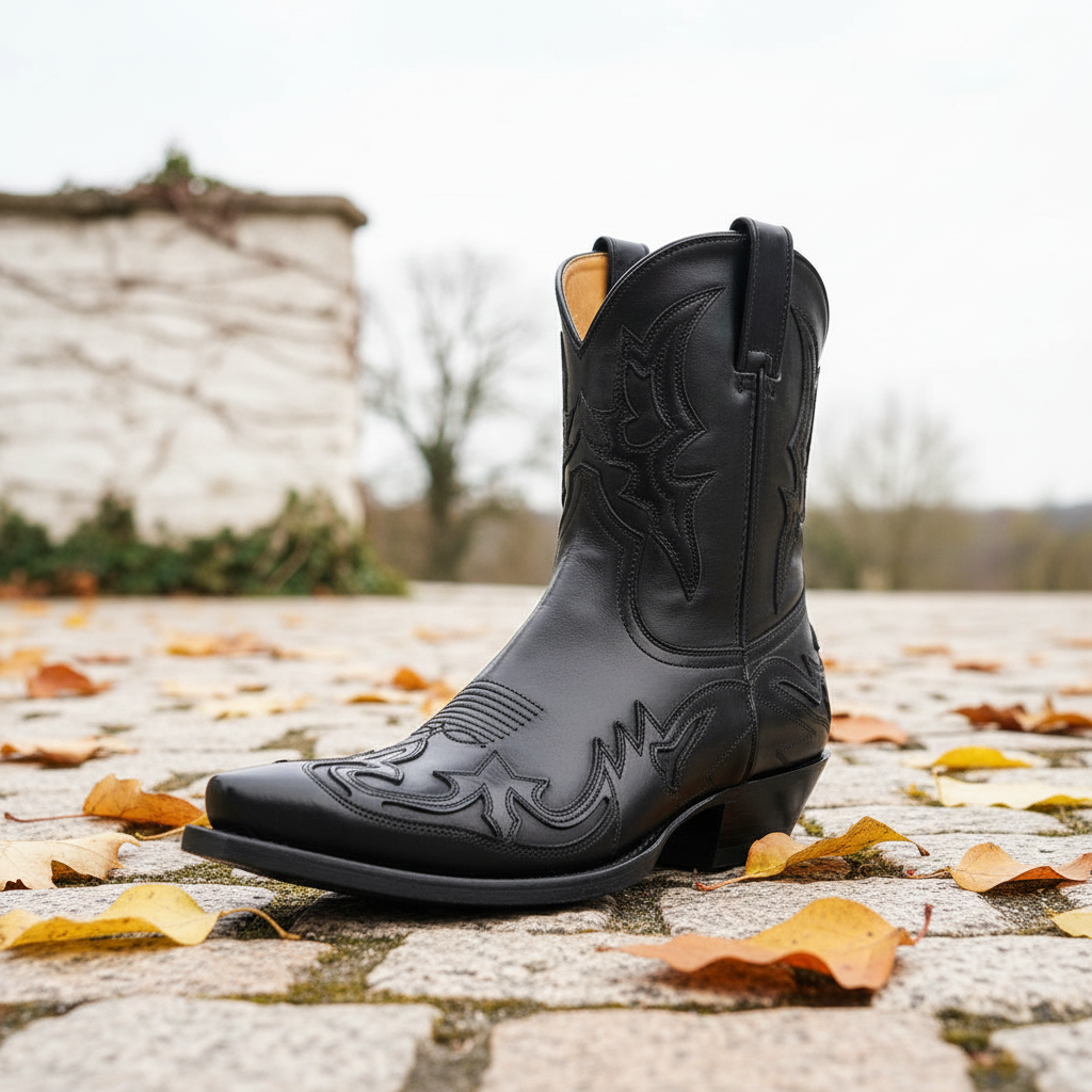 Skórzane kowbojki westernowe z haftem Unisex Botki jesienne Kowbojski styl Czarne Brązowe 35-46 Wyrazisty design | Sansoti