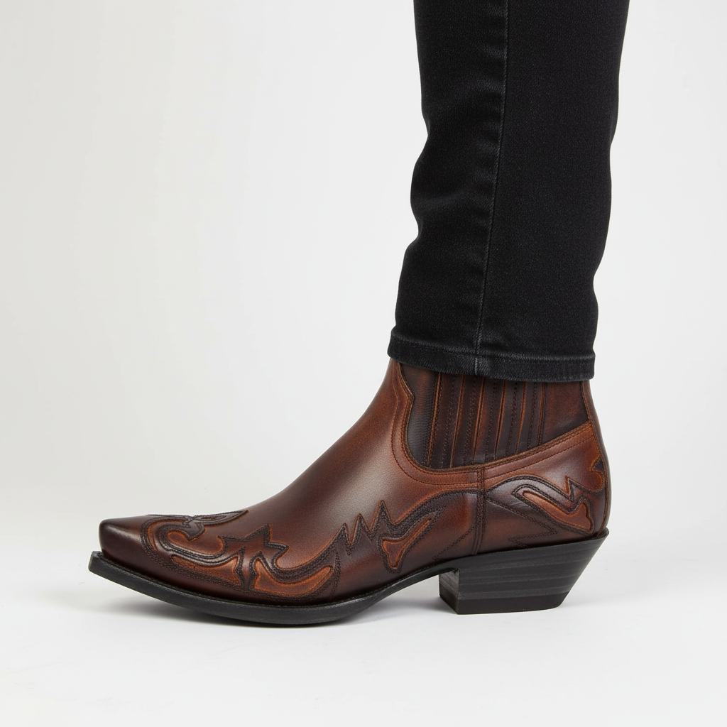 Skórzane kowbojki westernowe z haftem Unisex Botki jesienne Kowbojski styl Czarne Brązowe 35-46 Wyrazisty design | Sansoti
