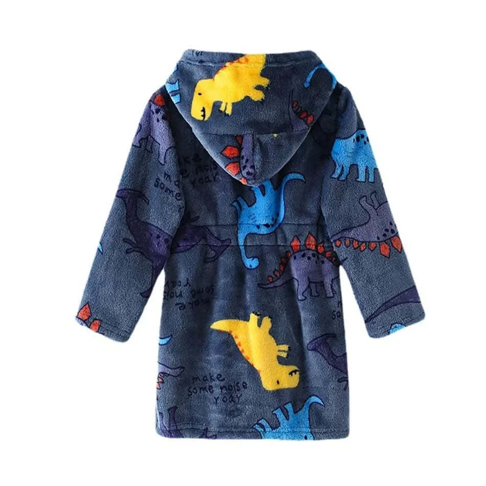 Zachte Kinderbadjas met Capuchon en Vrolijke Prints Warme Flanel Ochtendjas voor Jongens Meisjes Badkamer | Sansoti