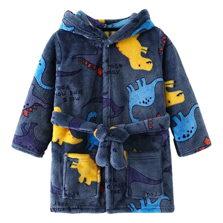 Zachte Kinderbadjas met Capuchon en Vrolijke Prints Warme Flanel Ochtendjas voor Jongens Meisjes Badkamer | Sansoti