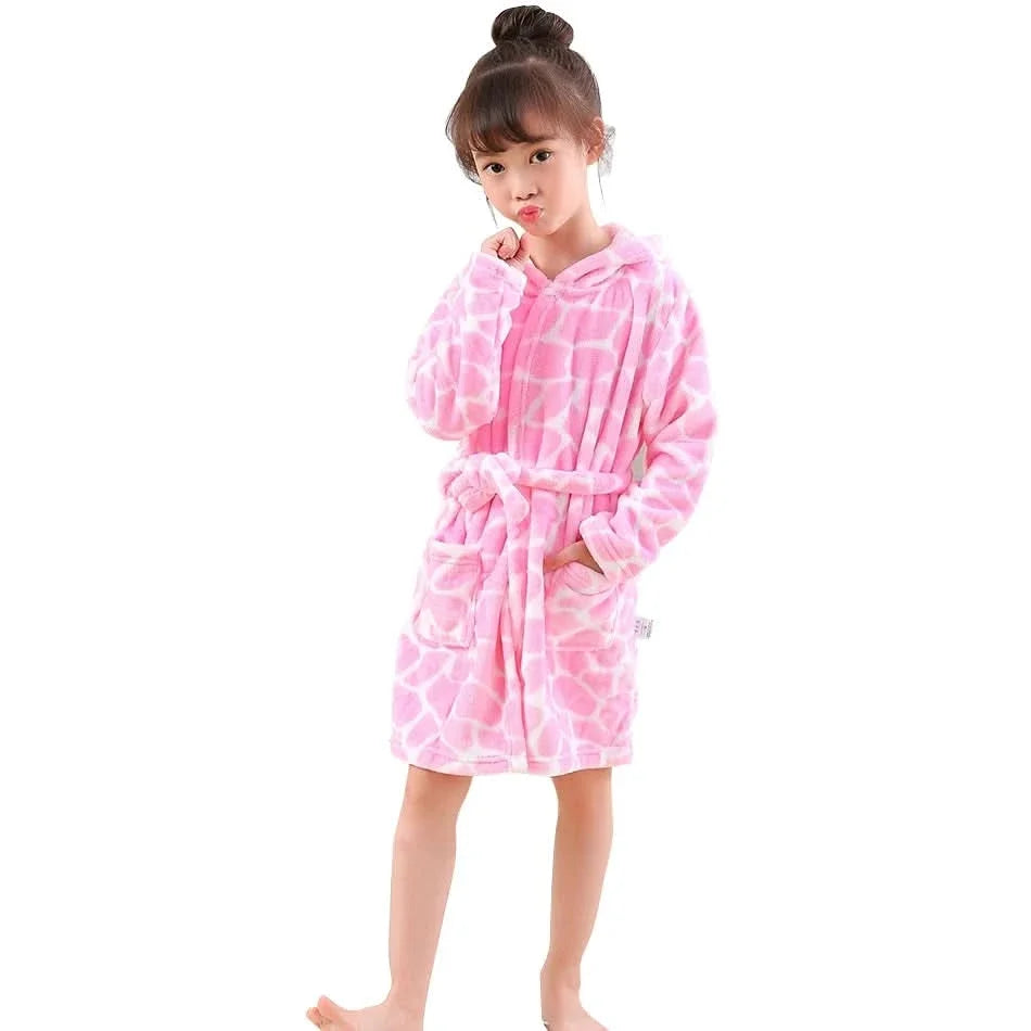 Zachte Kinderbadjas met Capuchon en Vrolijke Prints Warme Flanel Ochtendjas voor Jongens Meisjes Badkamer | Sansoti
