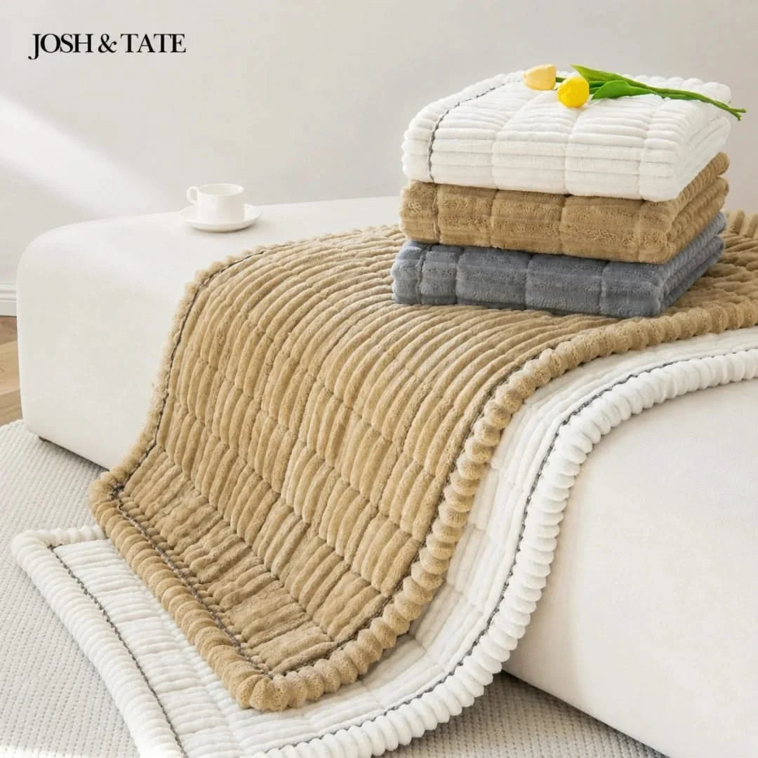 Ribbed Plush Sofa Cover Anti-Slip Polyester Protector for Living Room Sofa Furniture Protection Couch | Sansoti