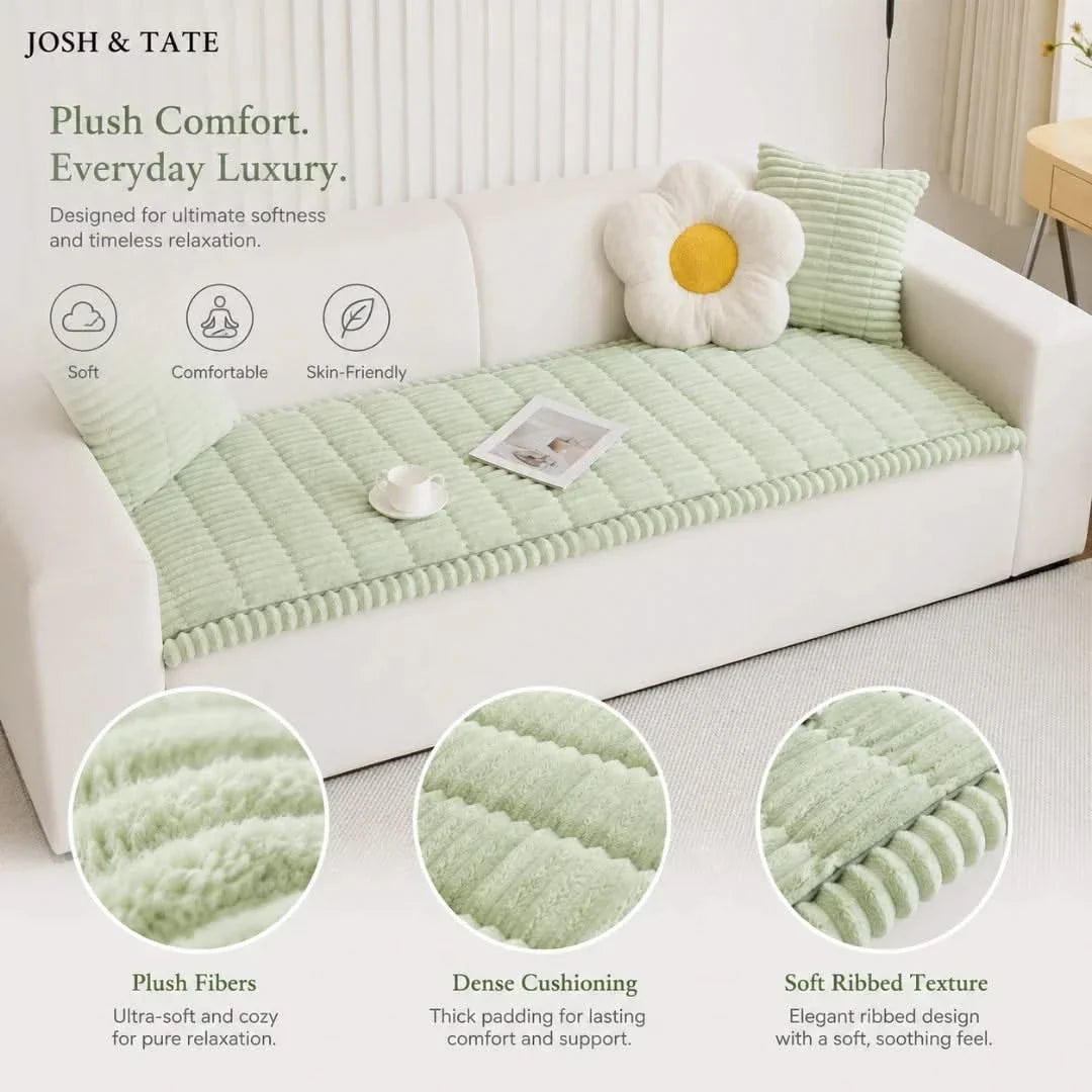 Ribbed Plush Sofa Cover Anti-Slip Polyester Protector for Living Room Sofa Furniture Protection Couch | Sansoti