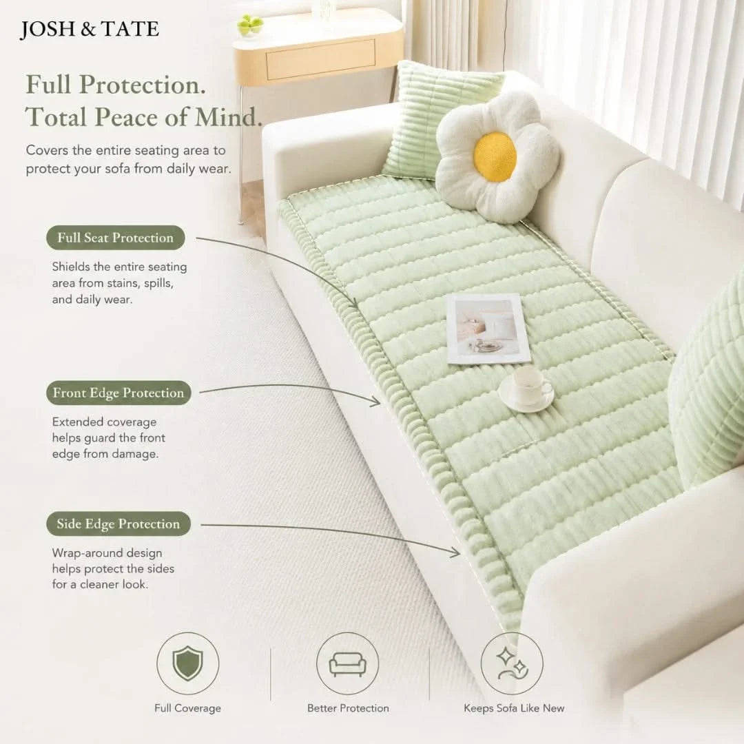 Ribbed Plush Sofa Cover Anti-Slip Polyester Protector for Living Room Sofa Furniture Protection Couch | Sansoti