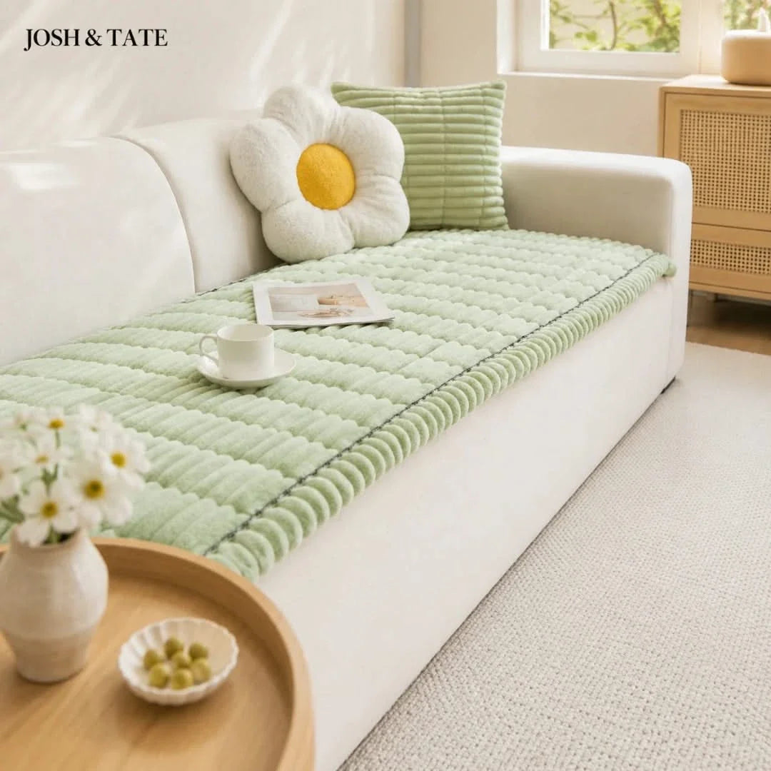 Ribbed Plush Sofa Cover Anti-Slip Polyester Protector for Living Room Sofa Furniture Protection Couch | Sansoti
