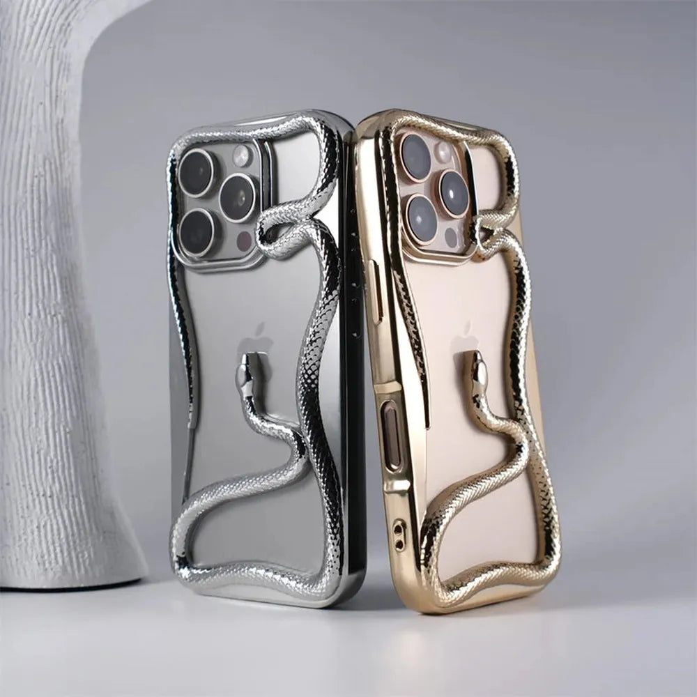 iPhone Hoesje met Slangpatroon en Verstevigde Bumper – Matte en Verchroomde Afwerking voor iPhone 12-17 | Sansoti