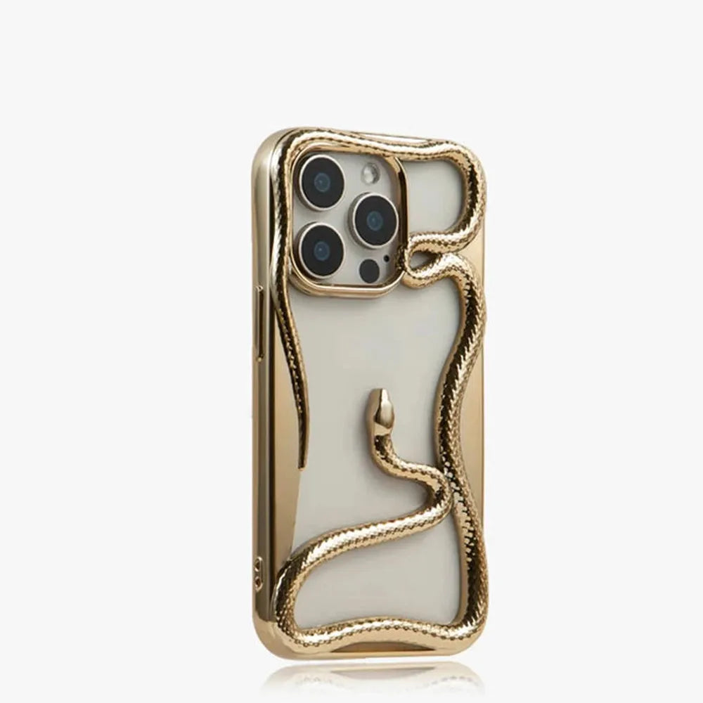 iPhone Hoesje met Slangpatroon en Verstevigde Bumper – Matte en Verchroomde Afwerking voor iPhone 12-17 | Sansoti