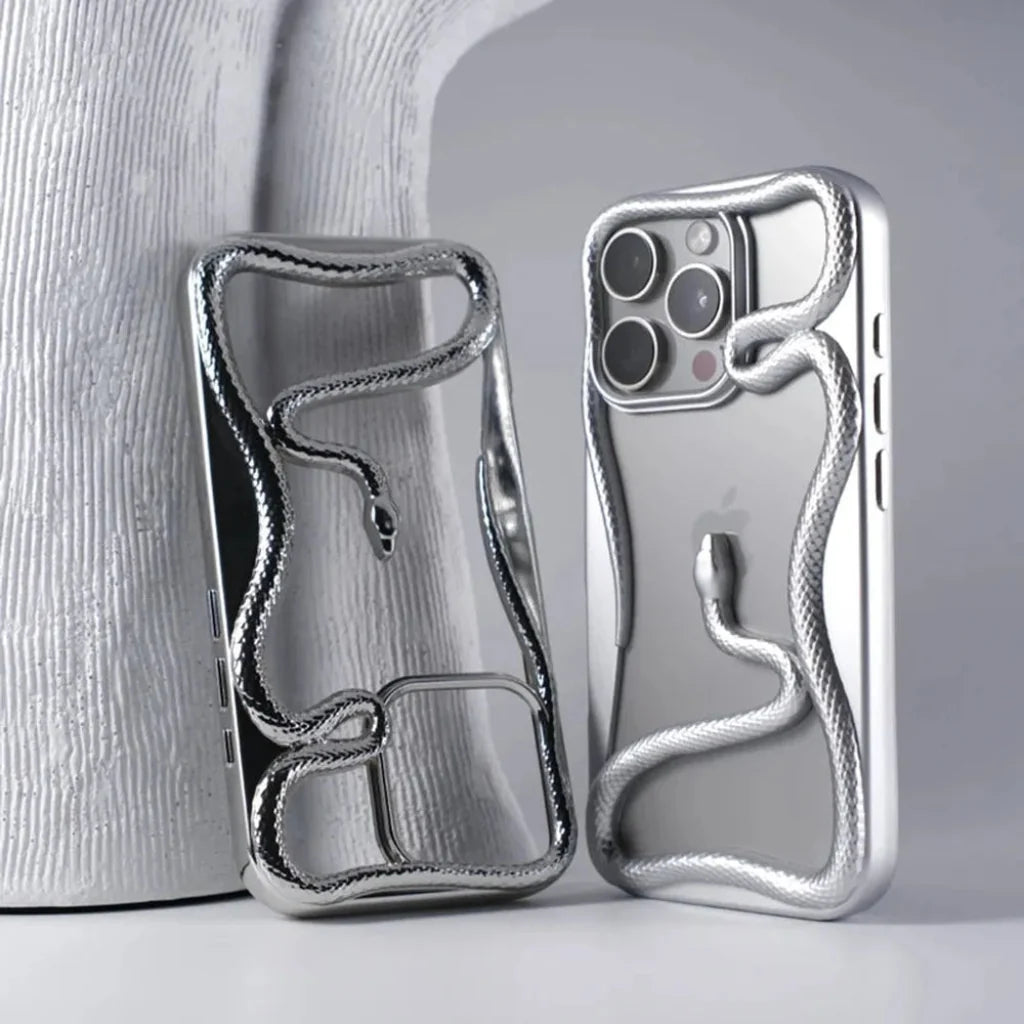 iPhone Hoesje met Slangpatroon en Verstevigde Bumper – Matte en Verchroomde Afwerking voor iPhone 12-17 | Sansoti