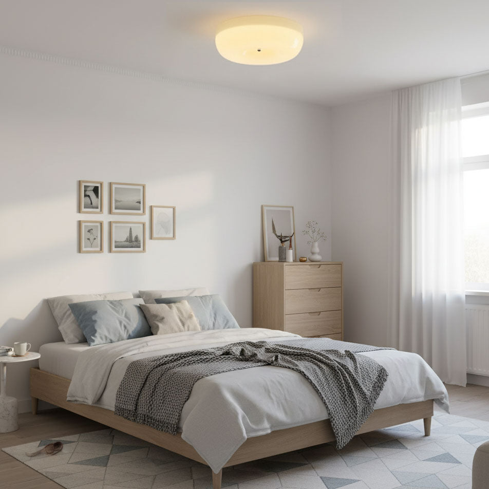 Plafondlamp Melkglas 32–46 cm | Glazen Bol met Zilveren Accent | Dimbare Plafondverlichting Warm Wit | Sansoti