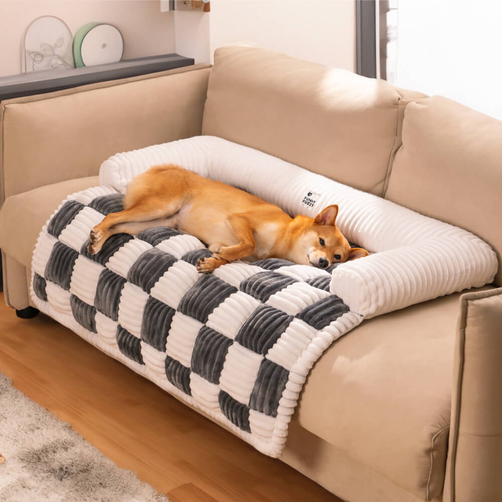 Geruit Hondenkussen Vierkant Beschermhoes Bank Meubels Huisdier 61×70 cm Crème Beige Bruin Koffie Grijs | Sansoti