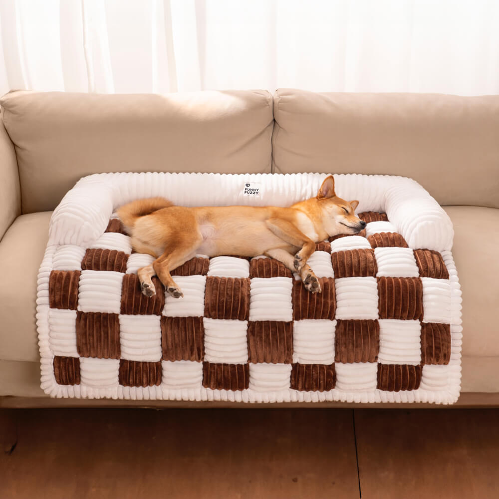 Geruit Hondenkussen Vierkant Beschermhoes Bank Meubels Huisdier 61×70 cm Crème Beige Bruin Koffie Grijs | Sansoti