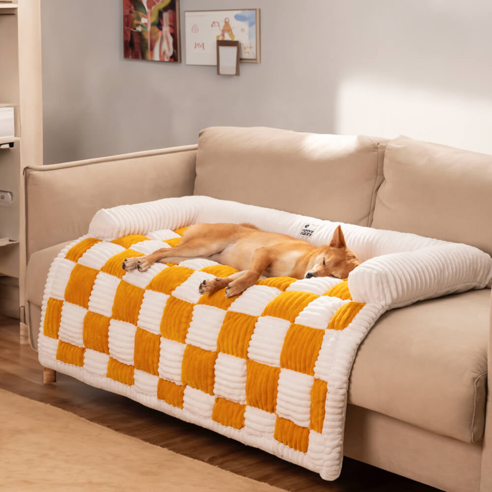 Geruit Hondenkussen Vierkant Beschermhoes Bank Meubels Huisdier 61×70 cm Crème Beige Bruin Koffie Grijs | Sansoti