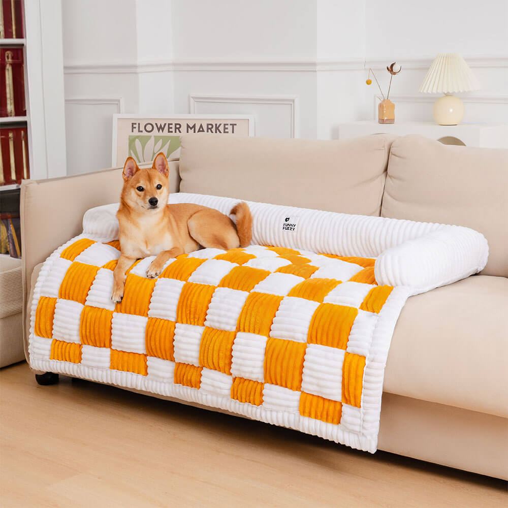 Geruit Hondenkussen Vierkant Beschermhoes Bank Meubels Huisdier 61×70 cm Crème Beige Bruin Koffie Grijs | Sansoti