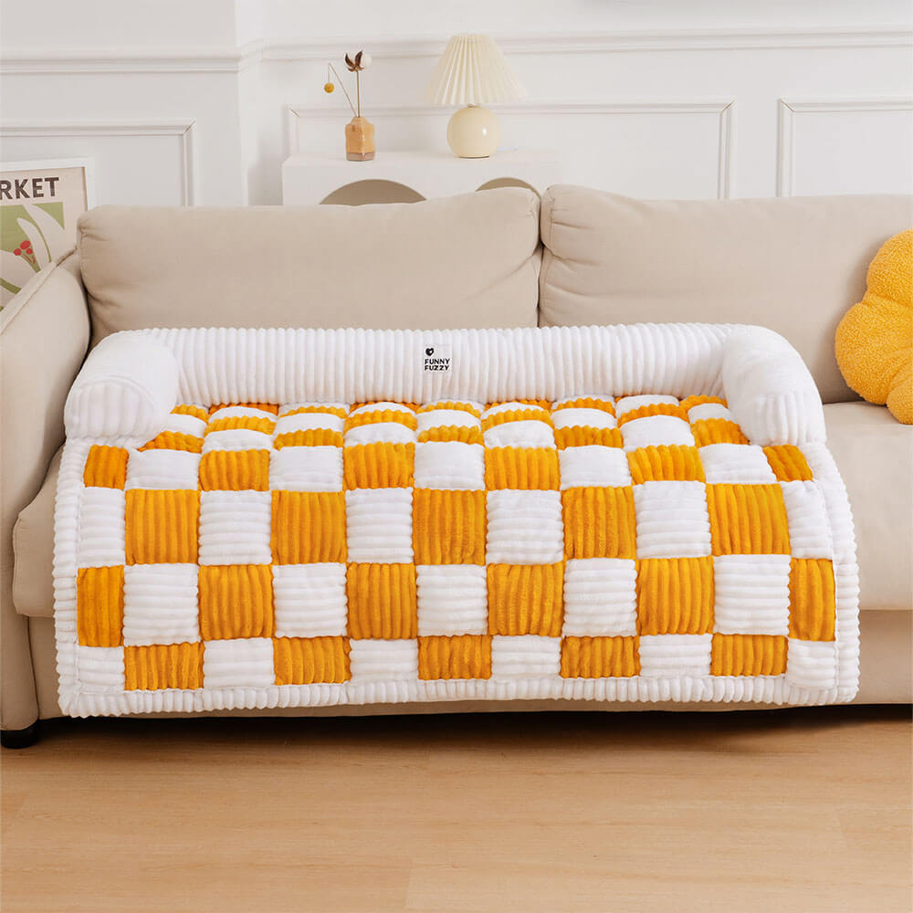 Geruit Hondenkussen Vierkant Beschermhoes Bank Meubels Huisdier 61×70 cm Crème Beige Bruin Koffie Grijs | Sansoti