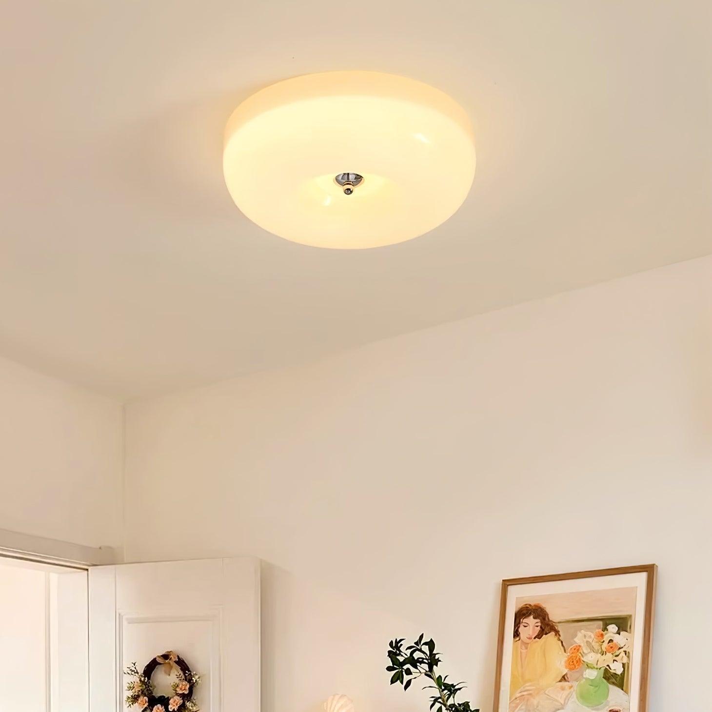 Plafondlamp Melkglas 32–46 cm | Glazen Bol met Zilveren Accent | Dimbare Plafondverlichting Warm Wit | Sansoti
