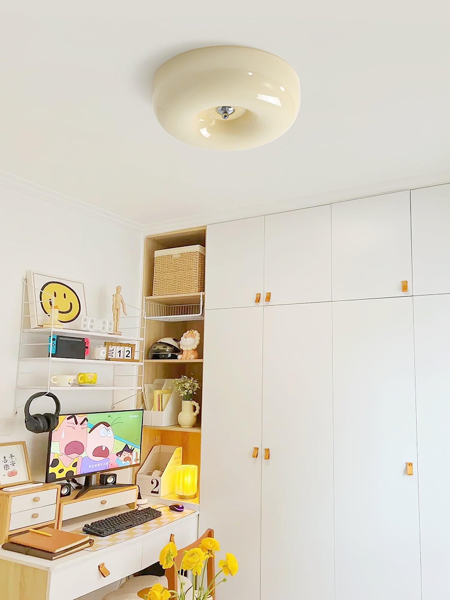 Plafondlamp Melkglas 32–46 cm | Glazen Bol met Zilveren Accent | Dimbare Plafondverlichting Warm Wit | Sansoti