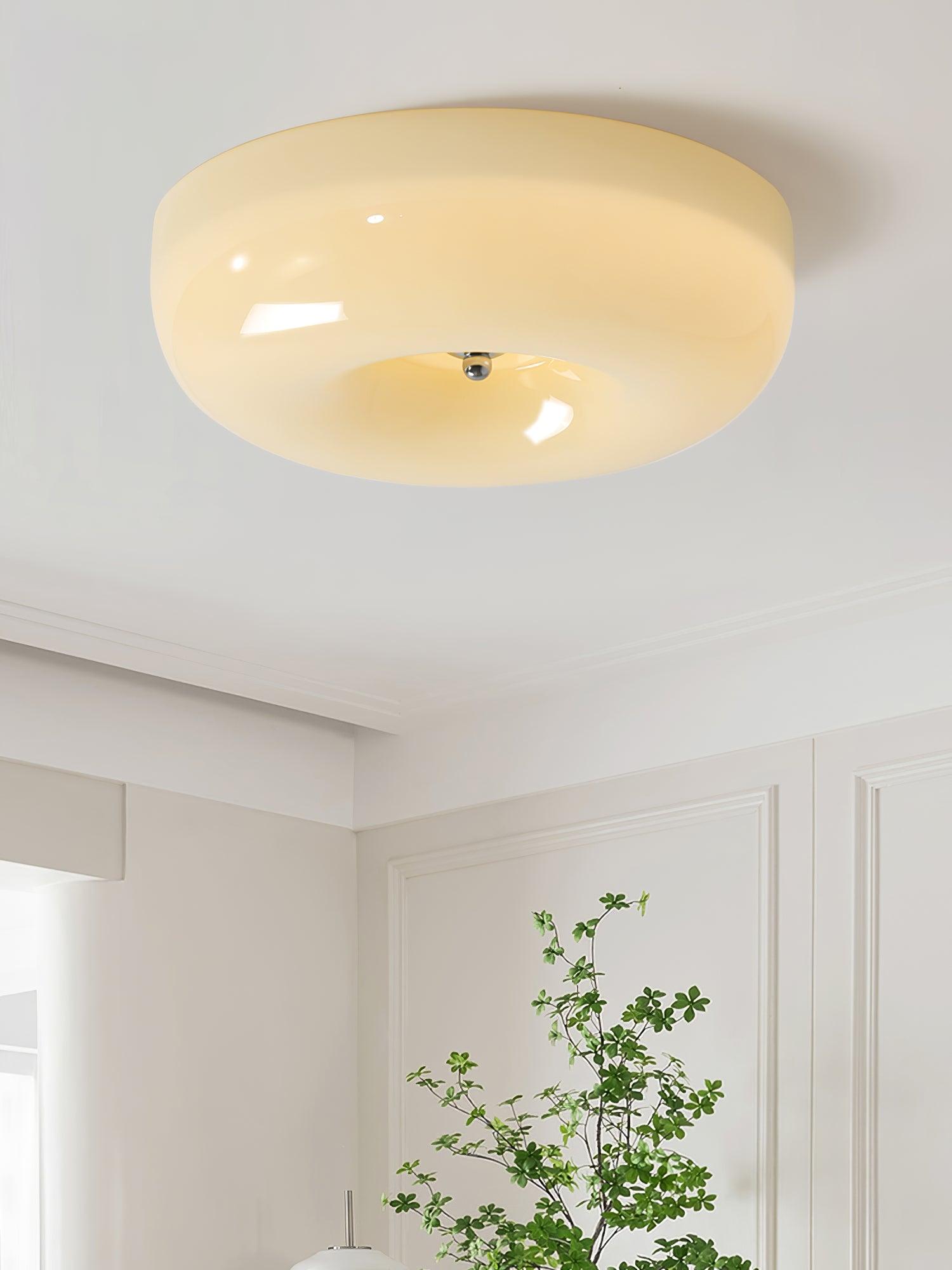 Plafondlamp Melkglas 32–46 cm | Glazen Bol met Zilveren Accent | Dimbare Plafondverlichting Warm Wit | Sansoti