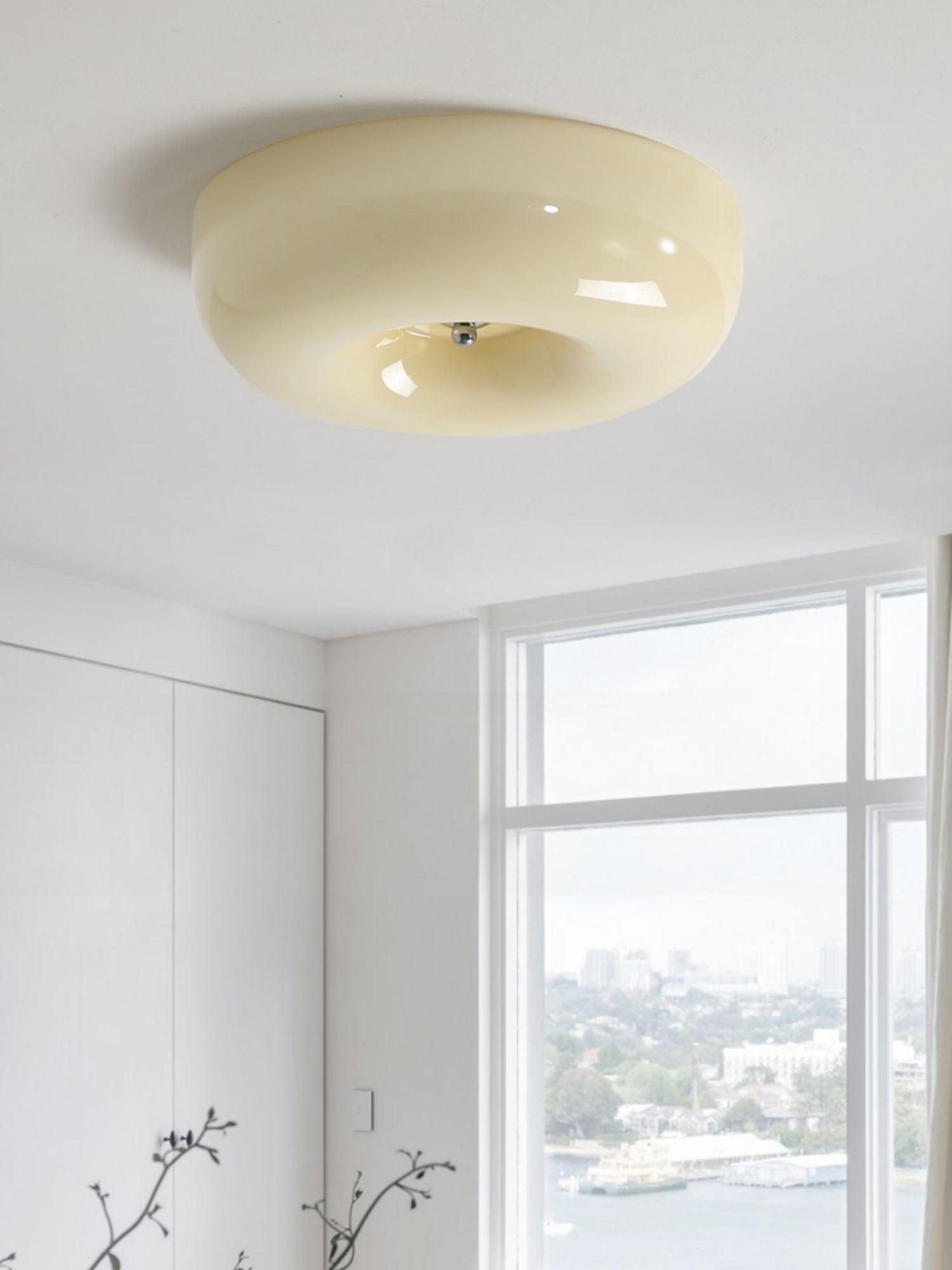 Plafondlamp Melkglas 32–46 cm | Glazen Bol met Zilveren Accent | Dimbare Plafondverlichting Warm Wit | Sansoti