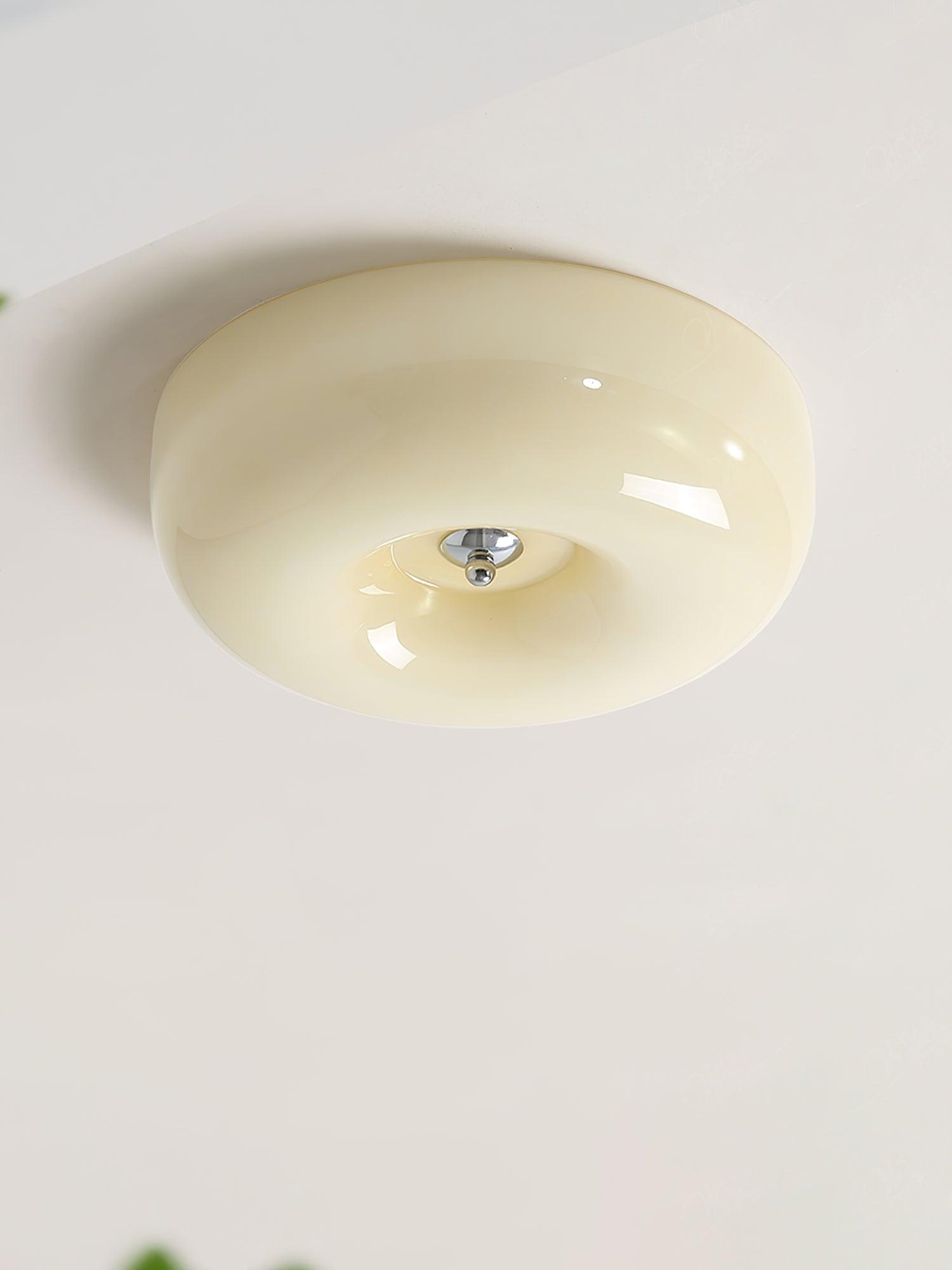 Plafondlamp Melkglas 32–46 cm | Glazen Bol met Zilveren Accent | Dimbare Plafondverlichting Warm Wit | Sansoti