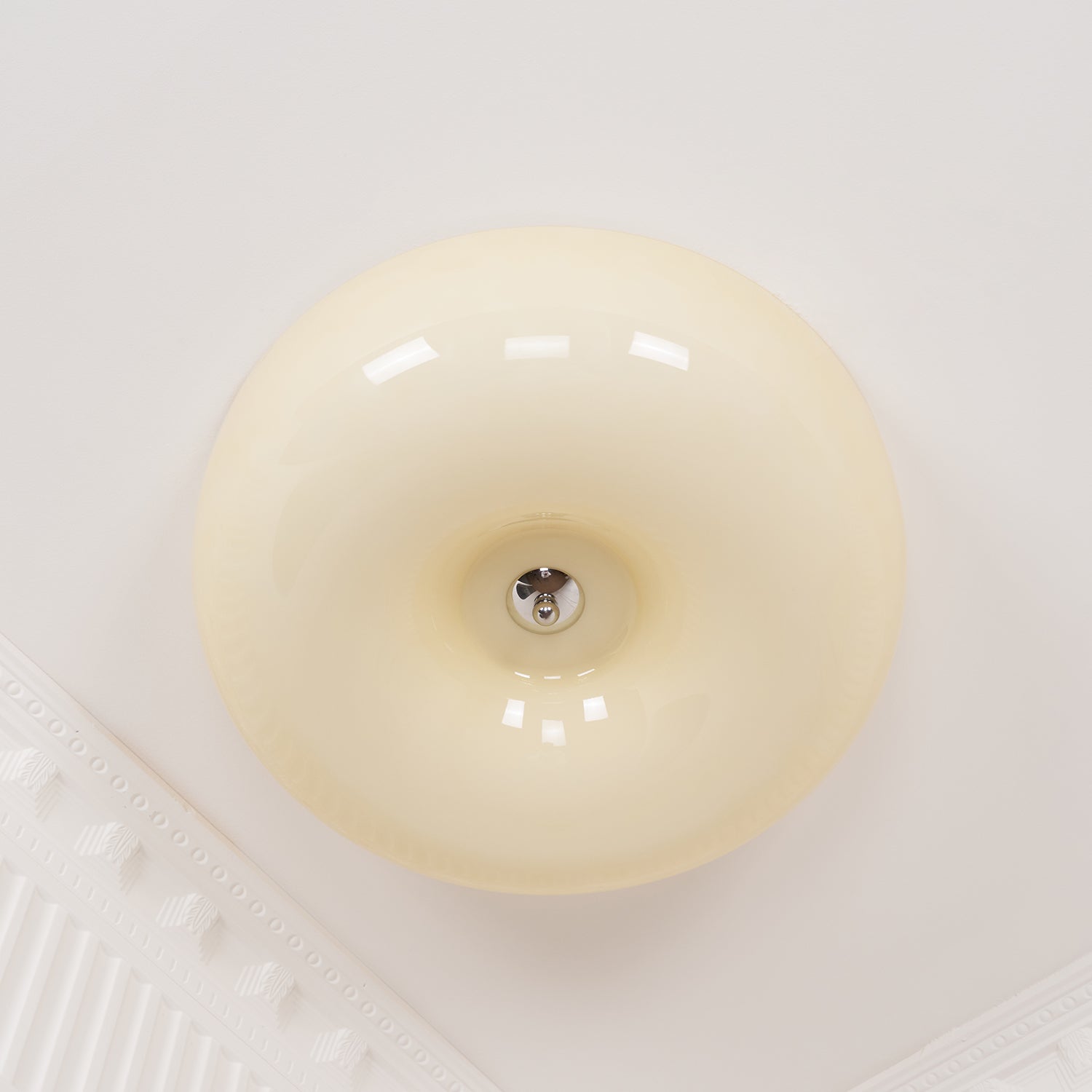 Plafondlamp Melkglas 32–46 cm | Glazen Bol met Zilveren Accent | Dimbare Plafondverlichting Warm Wit | Sansoti
