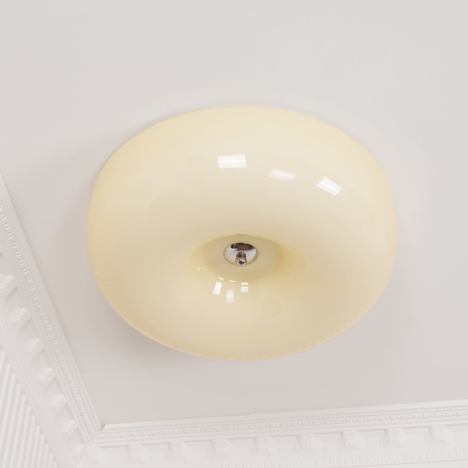 Plafondlamp Melkglas 32–46 cm | Glazen Bol met Zilveren Accent | Dimbare Plafondverlichting Warm Wit | Sansoti