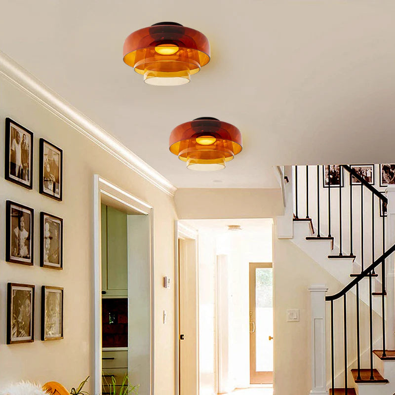 Design Glazen Plafondlamp met Gelaagde Structuur — Elegant Lichtspel voor Eetkamer, Woonkamer en Slaapkamer | Sansoti