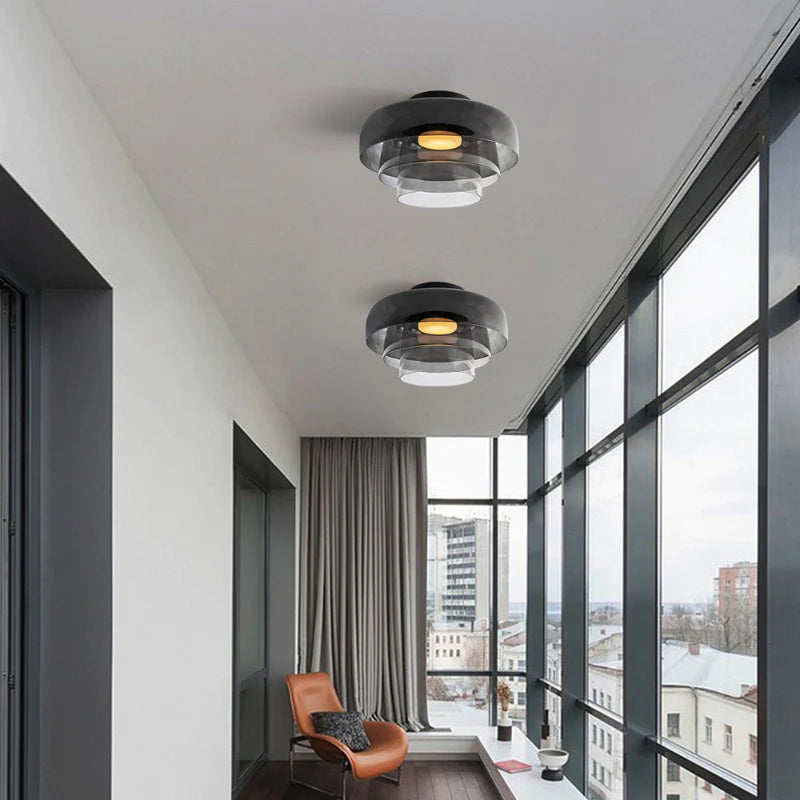 Design Glazen Plafondlamp met Gelaagde Structuur — Elegant Lichtspel voor Eetkamer, Woonkamer en Slaapkamer | Sansoti