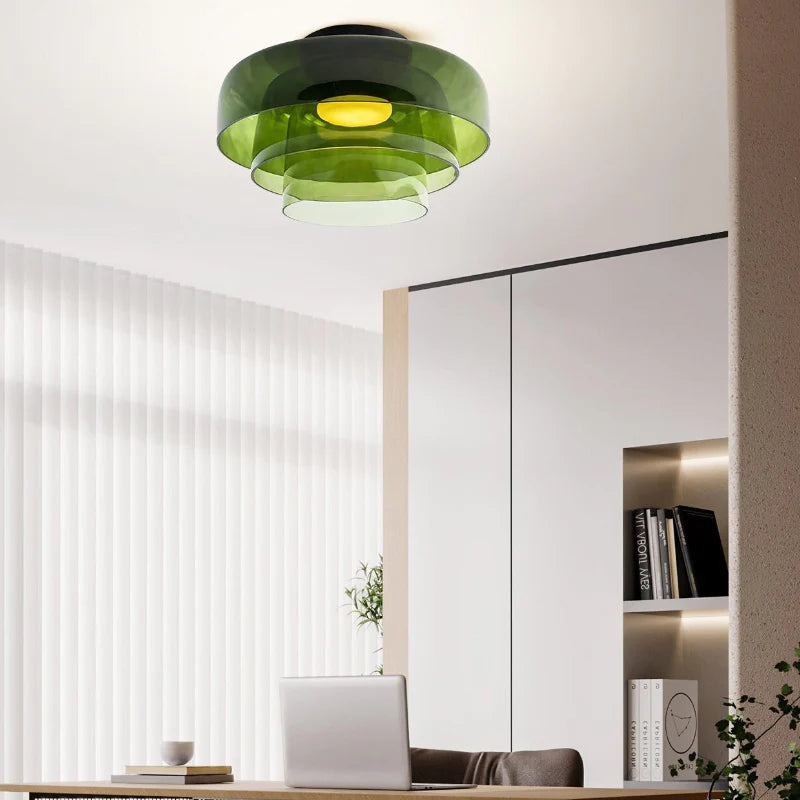 Design Glazen Plafondlamp met Gelaagde Structuur — Elegant Lichtspel voor Eetkamer, Woonkamer en Slaapkamer | Sansoti